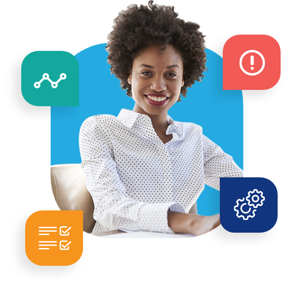 Career woman sitting at desk smiling